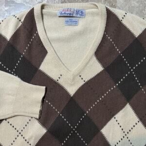 Ballantyne Of Peebles Cashmere Sweater Mens 22x26 Argyle True Vintage 60s